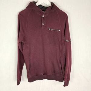 William Rast Hoodie Men S Burgundy Zip Pockets Long Sleeve Knit USA Made